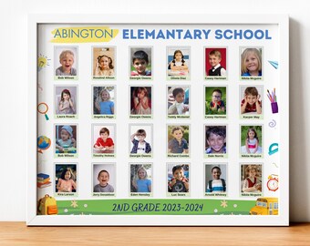 Editable School Class Photo Template in Canva, Colorful Template,16 20 24 28 Students, 8x10,Class Photo, Canva Digital Frames, Class Photo