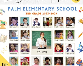 Editable School Class Photo Template in Canva, Colorful Template,20 24 Students, 8x10,Class Photo, Canva Digital Frames, Class Photo