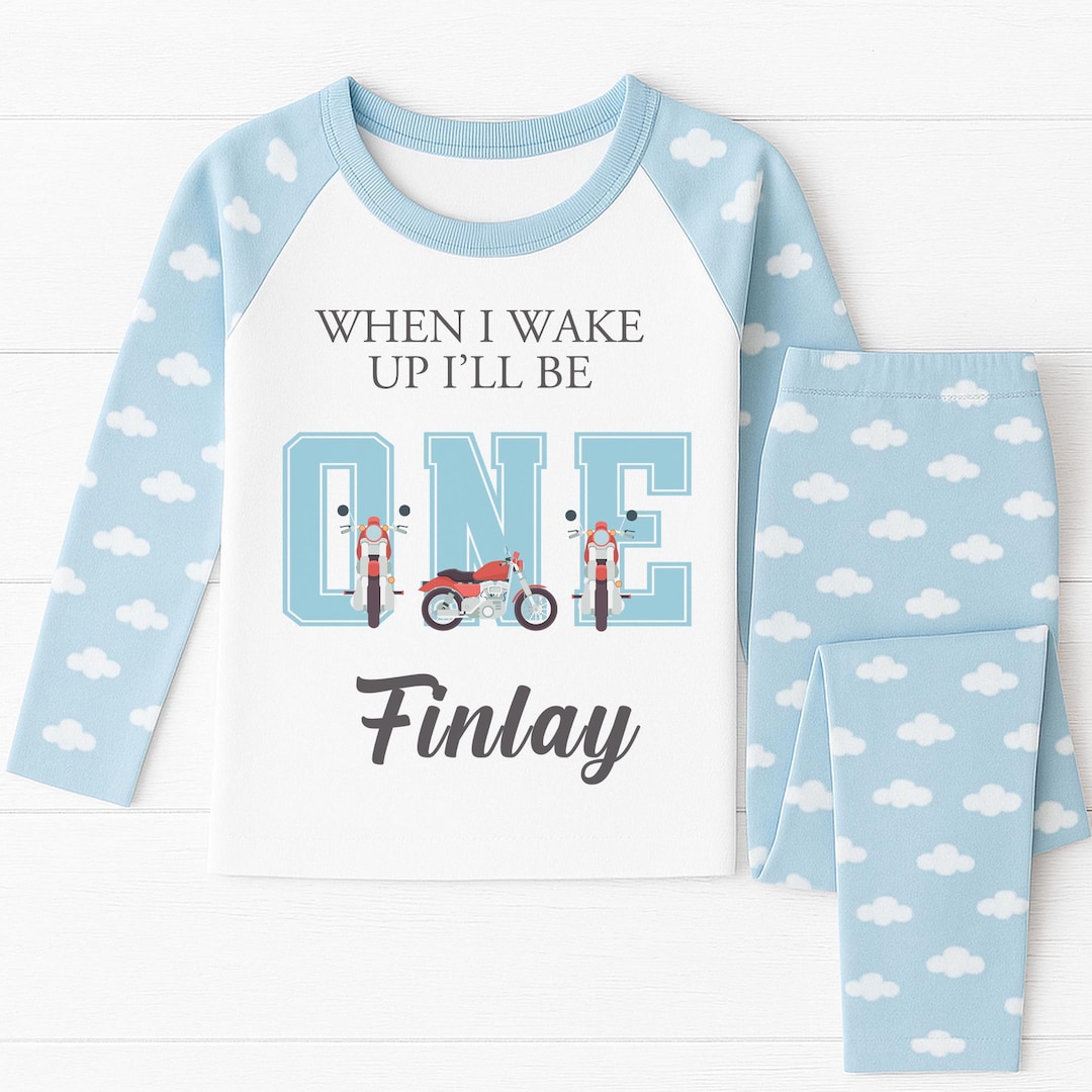 Personalized Biker First Birthday Pajamas: Custom Name Motorcycle ...
