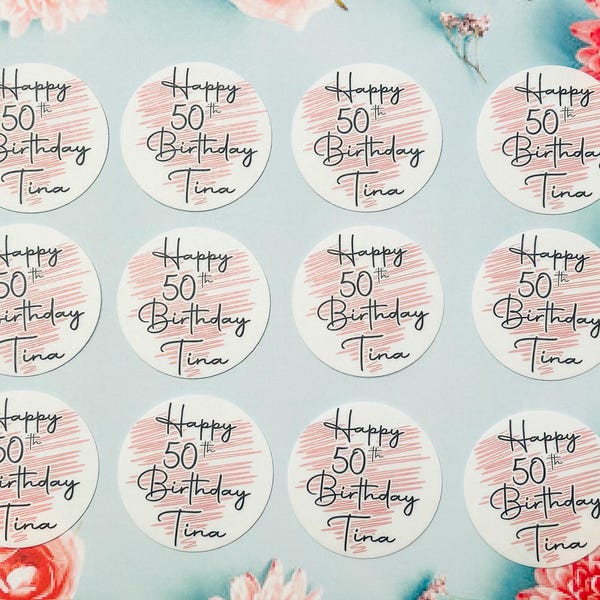 50th Birthday Personalised Edible Cupcake Toppers Age 50 Discs Cake Decorations ~ Set of 12