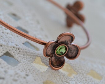 Copper Flower Bangle Bracelet