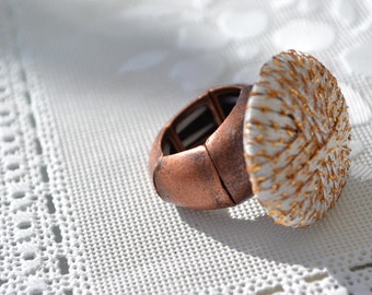 Copper Fabric Button Ring