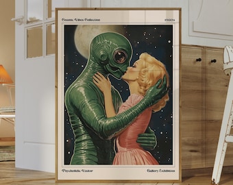 Retro UFO Poster: 1950s Psychedelic Alien Wall Art (Digital Download)