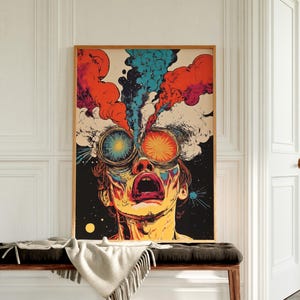 Psychedelic Wall Art - Cool Prints | Trippy Retro Comic Poster, Surreal Wall Art, Pop Art Wall Decor, Digital Download