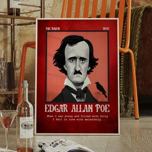 Cytaty Edgara Allana Poe | Miłośnik książek, wydruk Edgara Allana Poe - wystrój biblioteki, sztuka ścienna z literaturą, wydruki cyfrowe