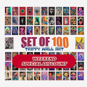 Trippy Gallery Wall Art Set of 100 | Psychedelic Posters (Digital Download)