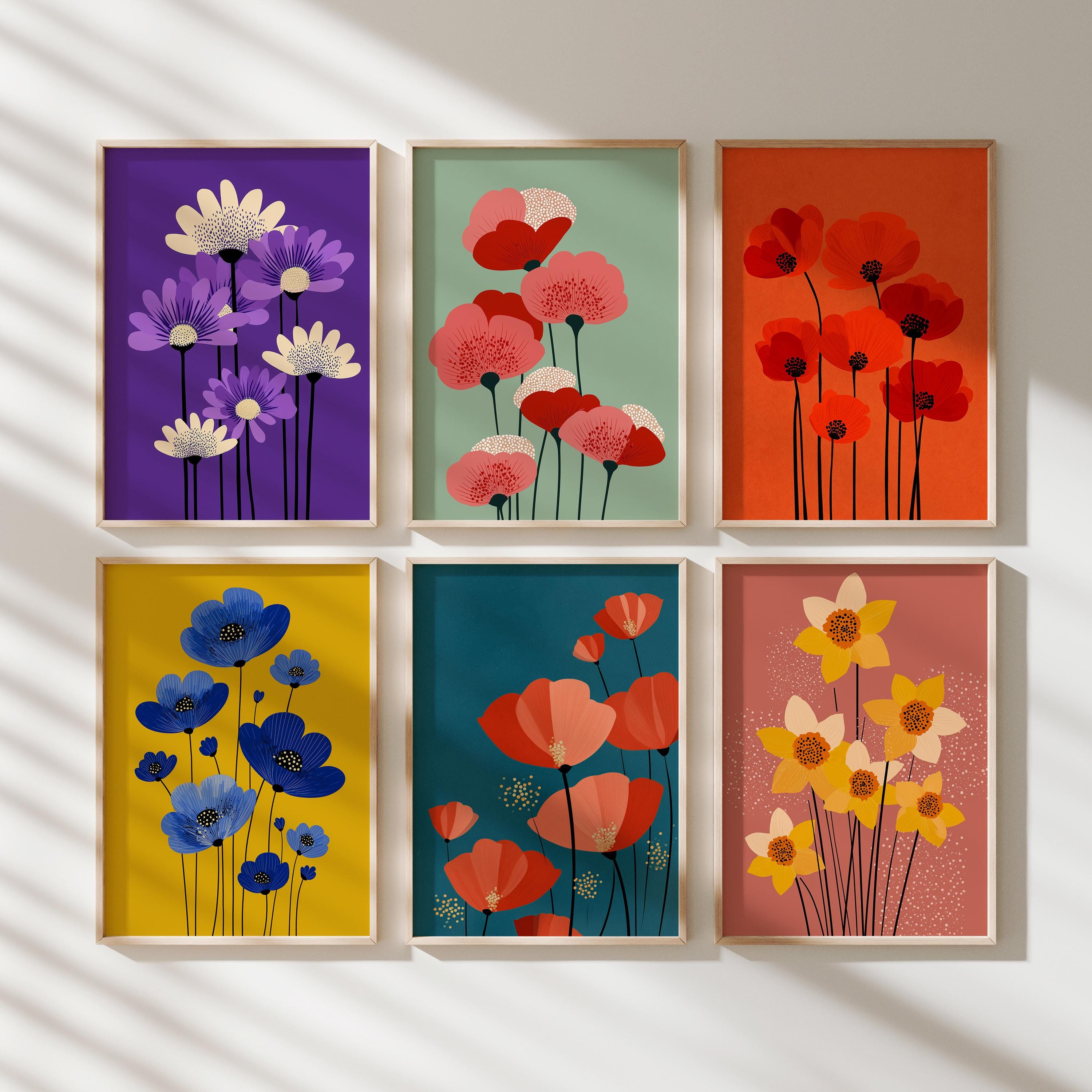Mid-century Floral Print Set of 50: Retro Botanical Modern Gallery Wall ...