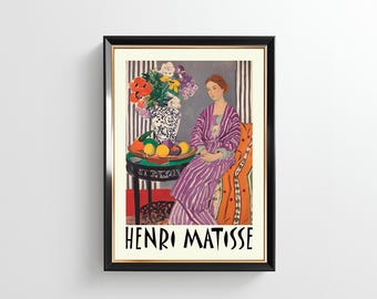 アンリ・マティス展ポスター - 紫色のローブとアネモネ - 静物画