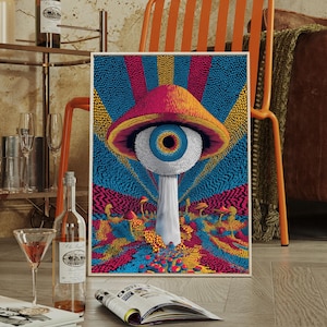 Trippy Mushroom Third Eye Poster: Psychedelic Surreal Art (Digital Download 20x28 inches)