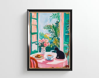 黒猫マティスのアートプリント「開いた窓」（デジタルダウンロード）