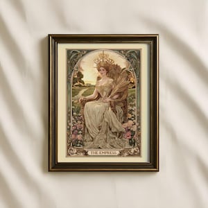 Elegant the empress tarot design as a vintage tarot poster, perfect tarot wall art in art nouveau floral style.