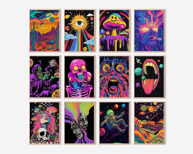 Trippy Gallery Wall Art Set of 100 | Psychedelic Posters (digital ...