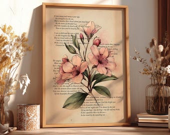 Stampa della poesia di Edgar Allan Poe con Annabel Lee / Arte murale con poesia floreale vintage (download digitale)