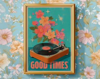Retro Record Player Print - Dopamine Decor | Blue Dorm Wall Art (Digital Download)