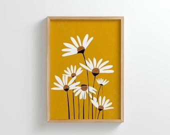 Mid-Century Daisy Print: Retro Floral Wall Art (Digital Download)