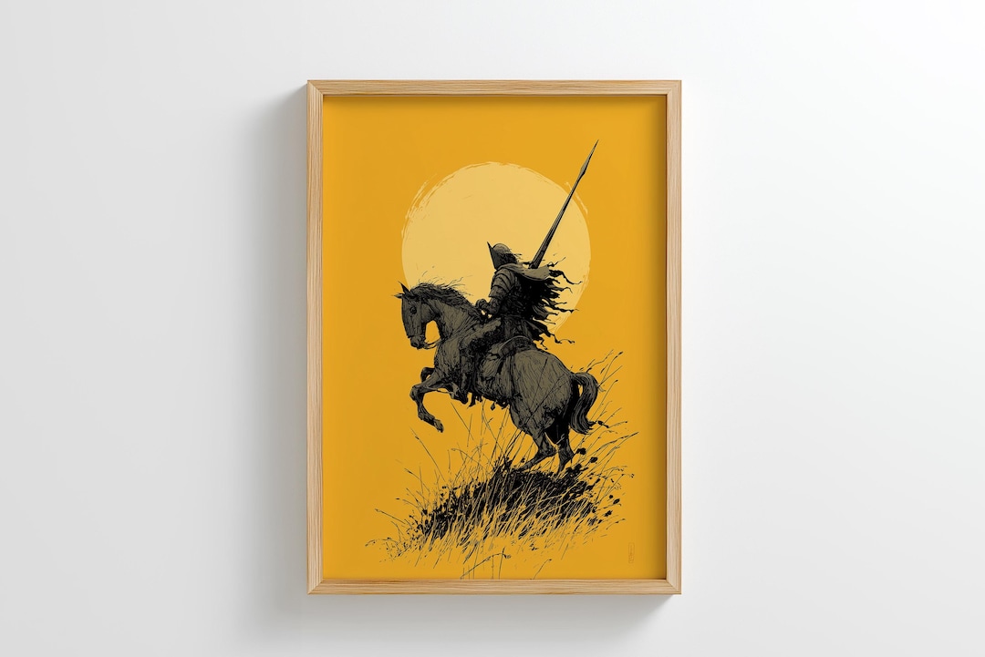 Medieval Knight on Horse Poster | Yellow Wall Art (digital Download) - Etsy