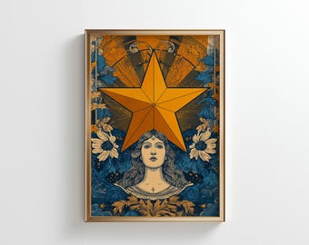 Der Stern Tarot Kartendruck: Jugendstil Himmlische Wand Kunst (Digitaler Download)
