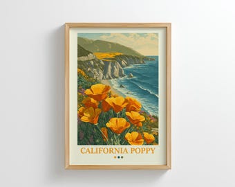 Stampa di papaveri della California: poster di viaggio costiero d'epoca (download digitale)
