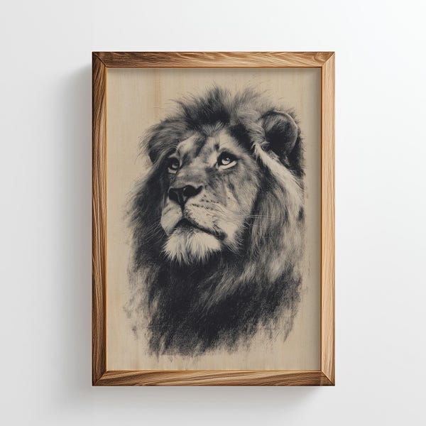 Vintage Lion Sketch Print | Antique Wildlife Wall Art for Farmhouse Decor (Digital Download)