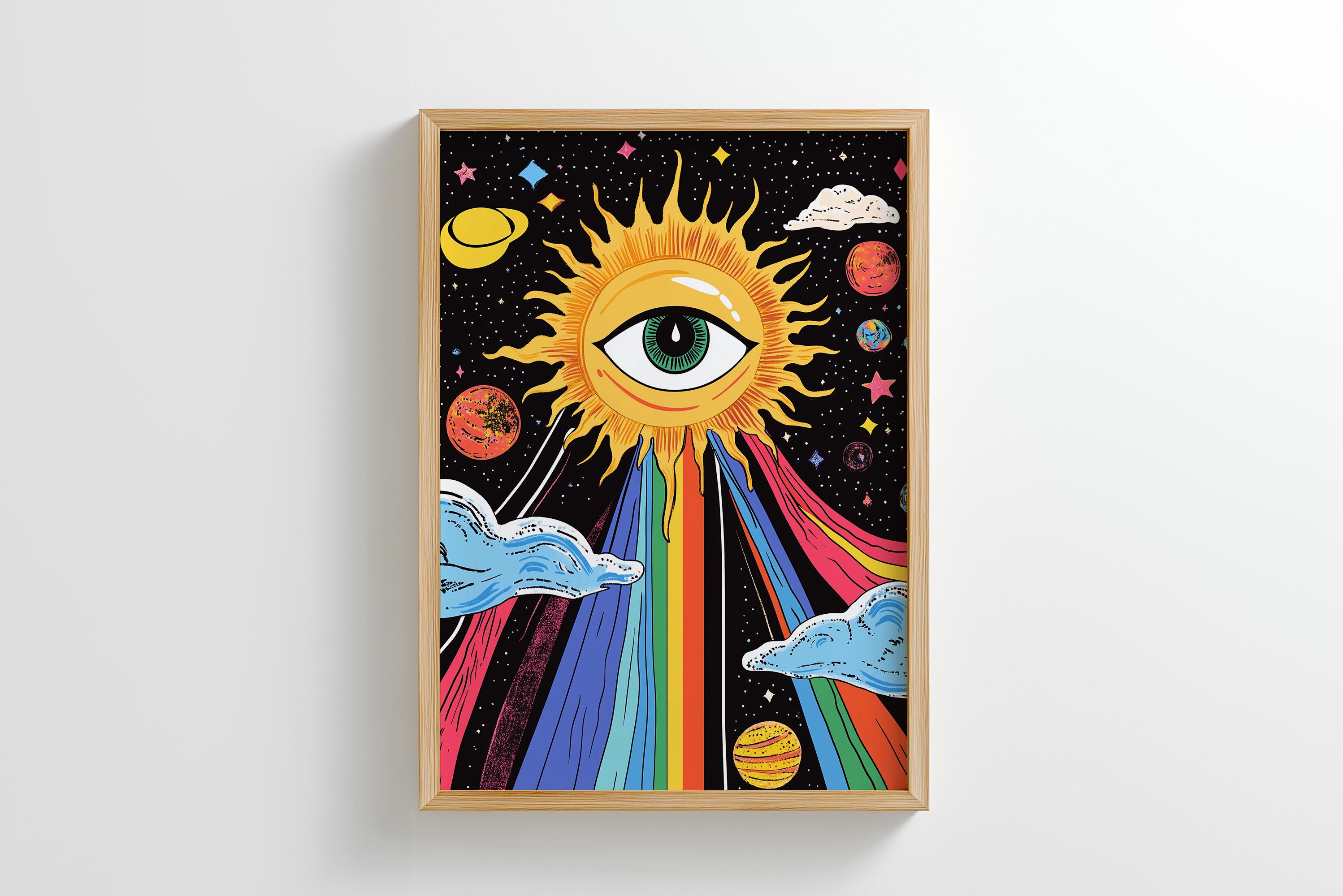 The Eye of the Sun - Psychedelic Trippy Wall Art | Bohemian Rainbow Prints,  Digital Download - Etsy, image size:2996x2000