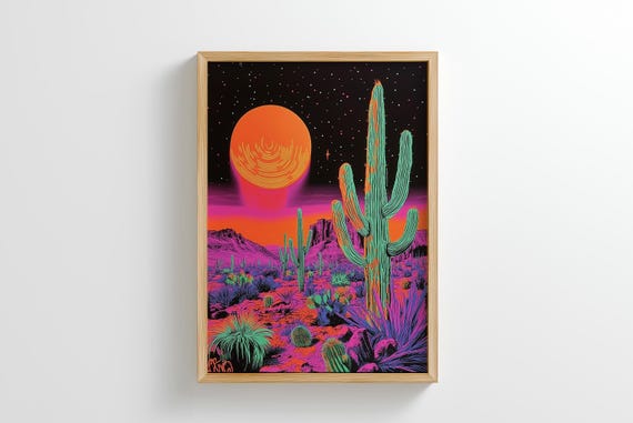 Trippy Desert Sunset Print: Psychedelic Cactus Neon Art (digital Download)  - Etsy