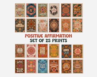 Positive Affirmations Print Set of 25: Boho Decor Gallery Wall Art (Digital Download)
