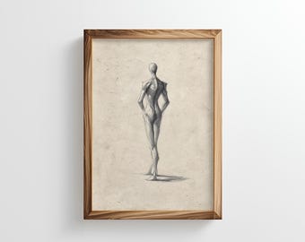 Vintage Figure Sketch Art: Abstract Male Anatomy Study Print (PRINTABLE Digital Download)
