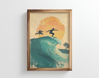Vintage Surf Poster: Retro Beach Illustration Art (Digital Print)