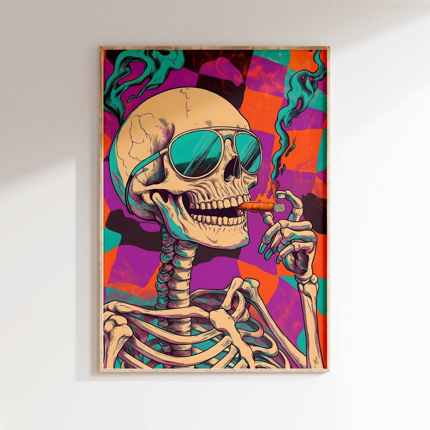 Psychedelic Skull Art Print: Retro-futuristic Surrealism (digital