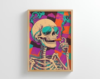 Psychedelic Skull Art Print: Retro-futuristic Surrealism (digital