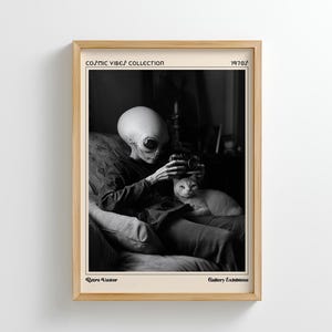 Retro Alien Cat Print: 70s Psychedelic UFO Poster (Digital Download)