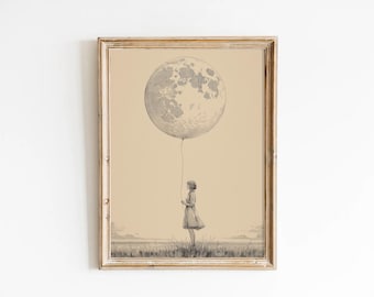 Schizzo di luna surreale / Decorazione murale astratta moderna per la casa (download digitale)