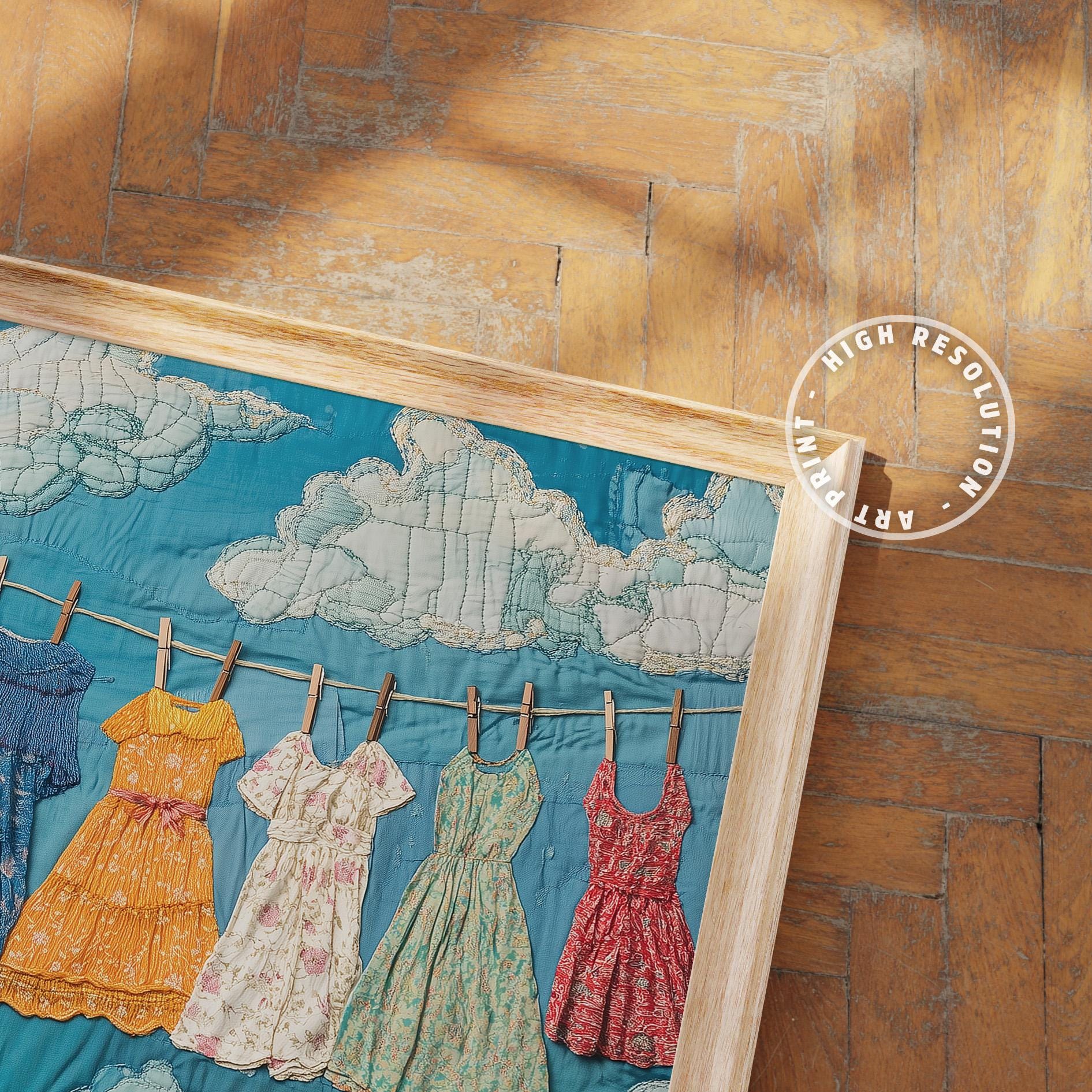 Vintage Laundry Room Art Print: Grandmillennial Clothesline Scene ...