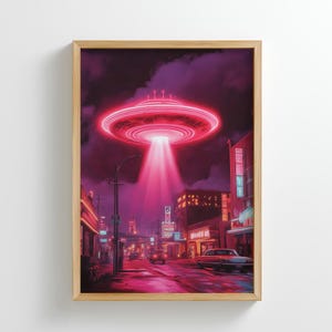 Retro Neon Alien Poster - Cosmic Wave | Dopamine Decor (Digital Art Print)