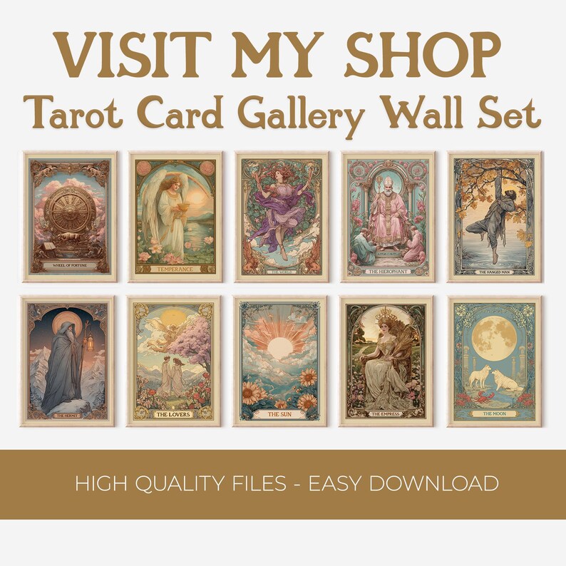 Art nouveau strength boho print of the strength tarot, showing a woman with a lion, perfect for spiritual wall decor.