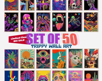 Trippy Gallery Wall Art Set of 50 | Psychedelic Posters (Digital Download)