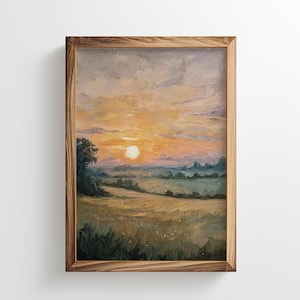 Art mural imprimable coucher de soleil à la ferme | impression vintage de paysage d'automne (téléchargement numérique)