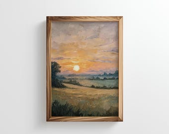 Farmhouse Sunset Printable Wall Art | Vintage Fall Landscape Print (Digital Download)