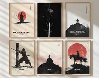 Póster motivacional de samuráis (6 unidades): Arte japonés, decoración de pared motivacional (descarga digital)
