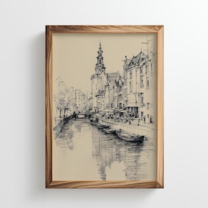 European Landscape Sketch Print | Cityscape Line Drawing Wall Art (Digital Download)