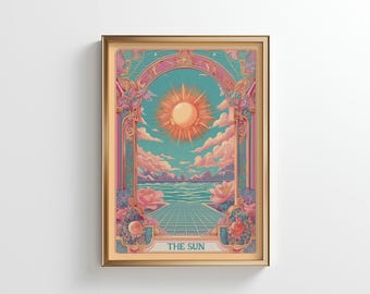 Pôster de Tarô do Sol: Estampa Celestial Vintage Art Nouveau (Download Digital)