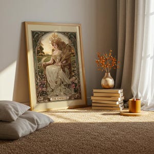 Elegant the empress tarot design as a vintage tarot poster, perfect tarot wall art in art nouveau floral style.