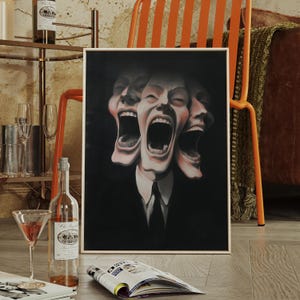 Vintage Trippy Face in Suit - Cool Prints | Psychedelic Wall Art, Weird Digital Arts, Dark Psychedelic Painting, Maximalist Wall Art
