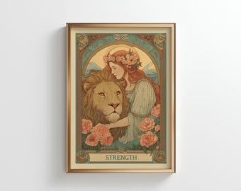 Vintage Tarot Card - Strength: Boho Spiritual Wall Decor (Digital Download)