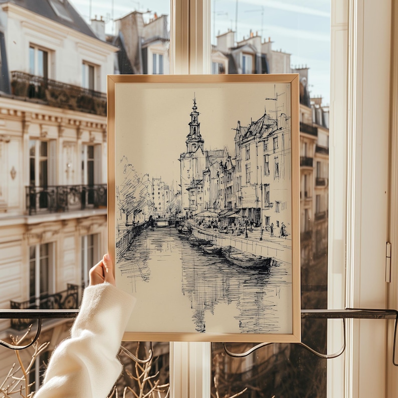 European Landscape Sketch Print | Cityscape Line Drawing Wall Art ...
