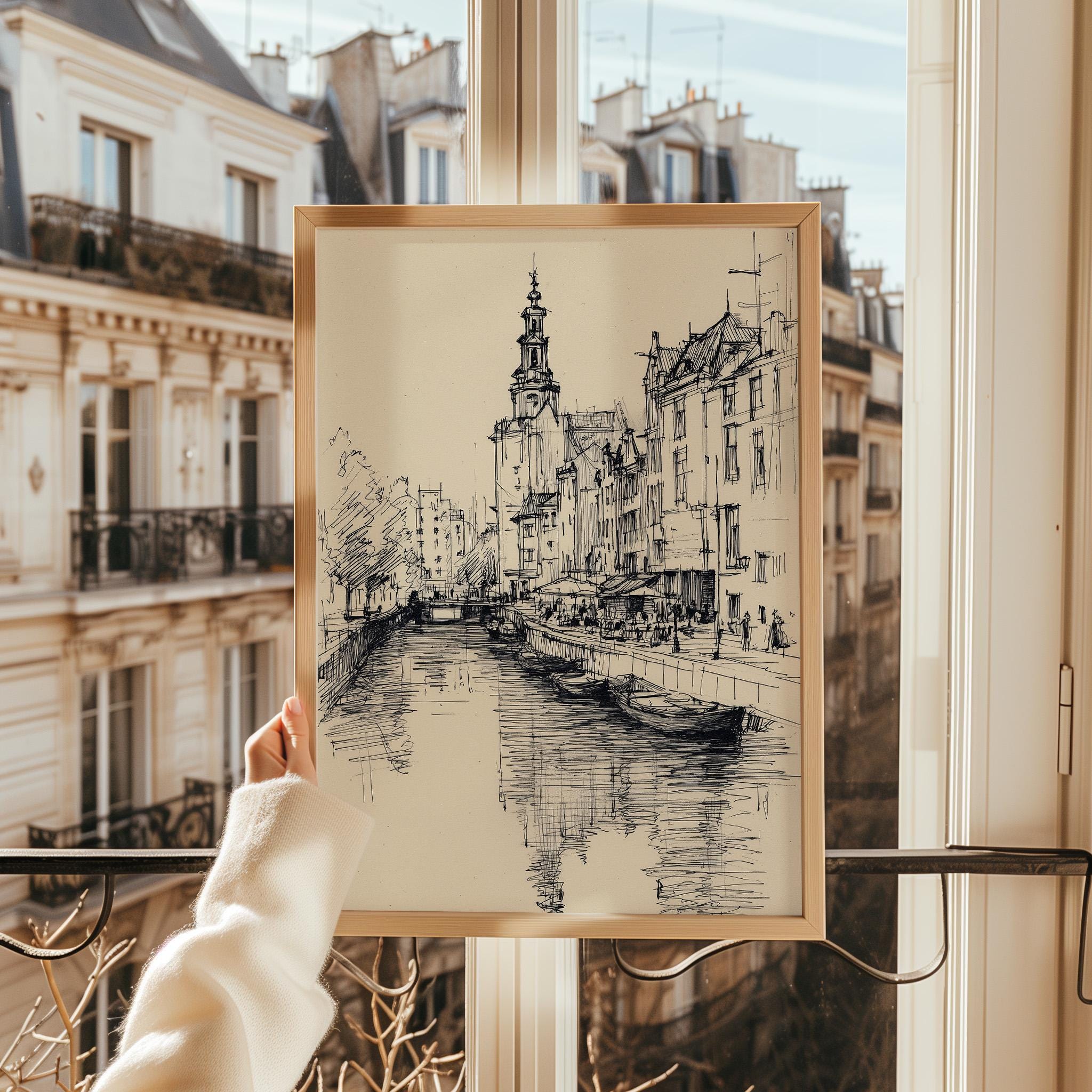 European Landscape Sketch Print | Cityscape Line Drawing Wall Art ...