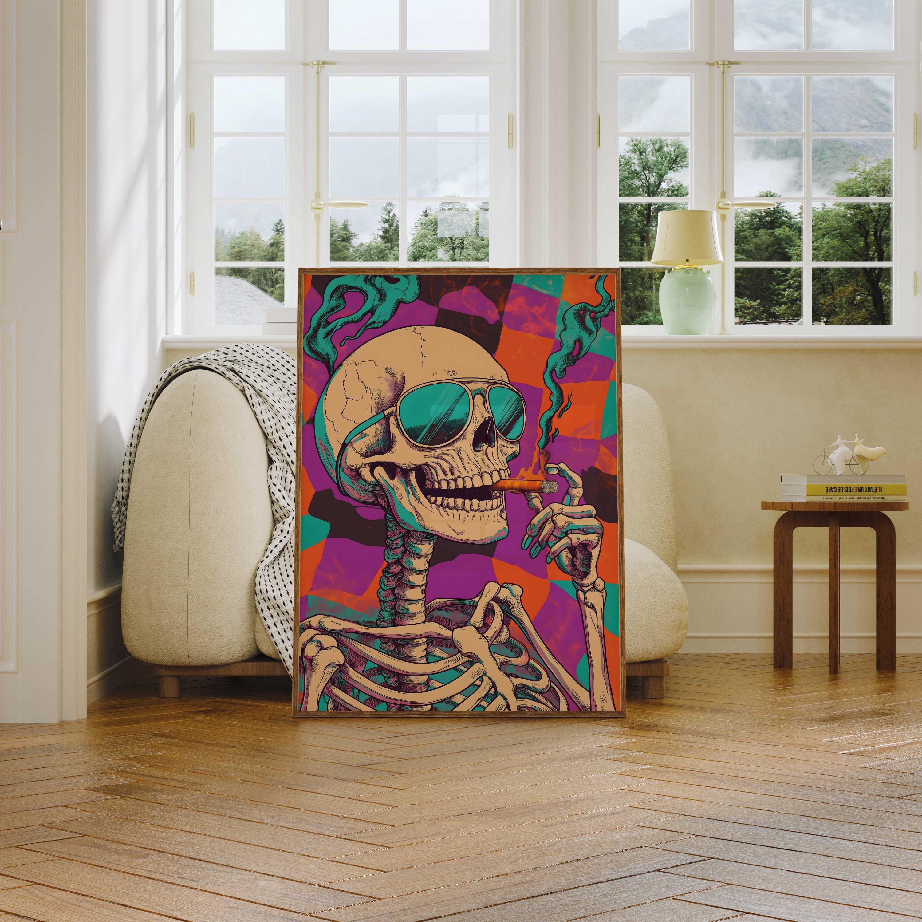 Psychedelic Skull Art Print: Retro-futuristic Surrealism (digital