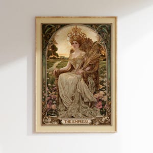 Elegant the empress tarot design as a vintage tarot poster, perfect tarot wall art in art nouveau floral style.