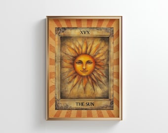 Tarot Card Wall Art - The Sun | Vintage Poster for Boho Wall Decor, Digital Download