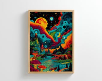Psychedelic Forest Art Print: Trippy Maximalist Decor (Digital Download)